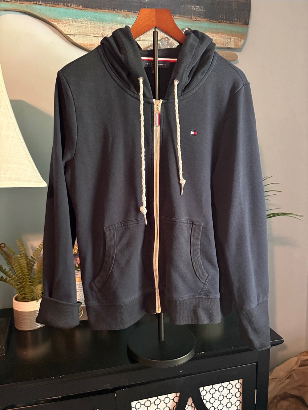 Tommy Hilfiger Women’s Navy Zip-Up Hoodie with Rope Drawstrings